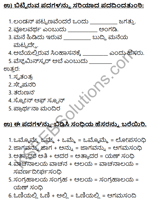 London Nagara Question Answer Kannada KSEEB Solutions Class 10