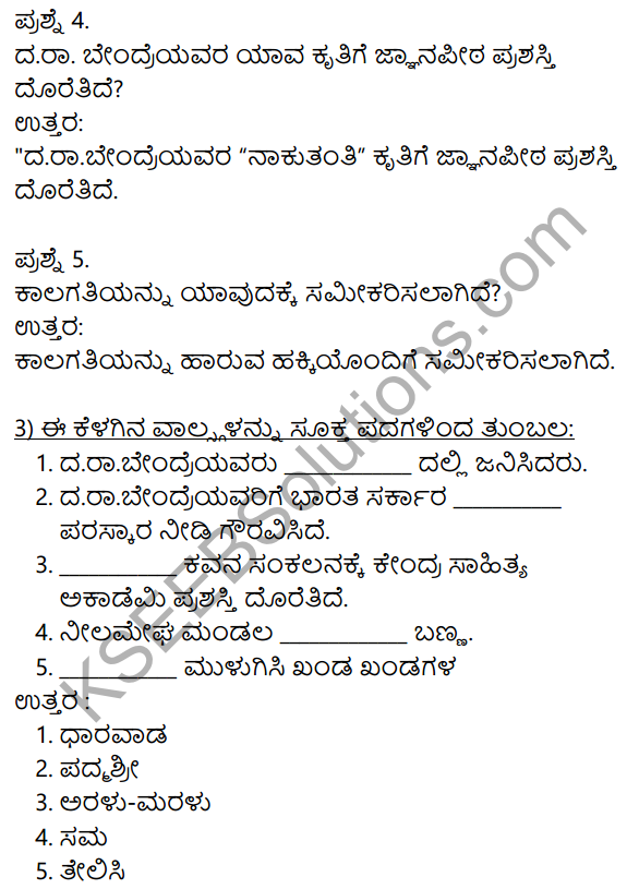 Hakki Harutide Nodidira Notes In Kannada 10th