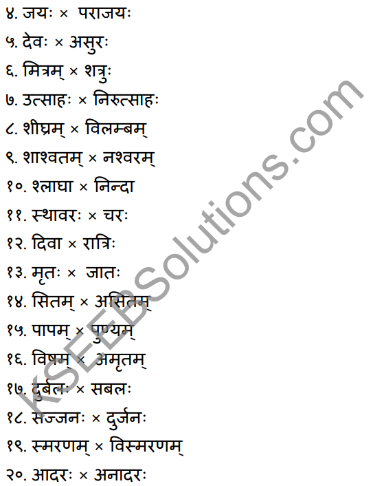1st PUC Sanskrit Textbook Answers Vyakaran पर्याय - विरुद्धार्थक पदानि 4