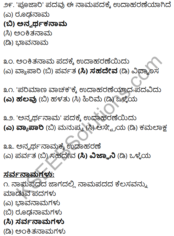 Karnataka SSLC Class 10 Siri Kannada Grammar Anvayika Vyakarana 12