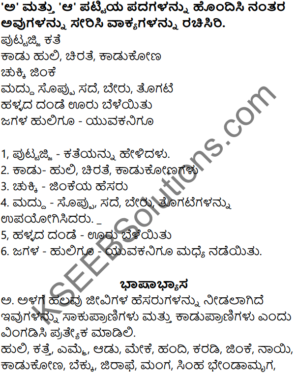 Puttajji Puttajji Kathe Helu Kannada Notes Class 7