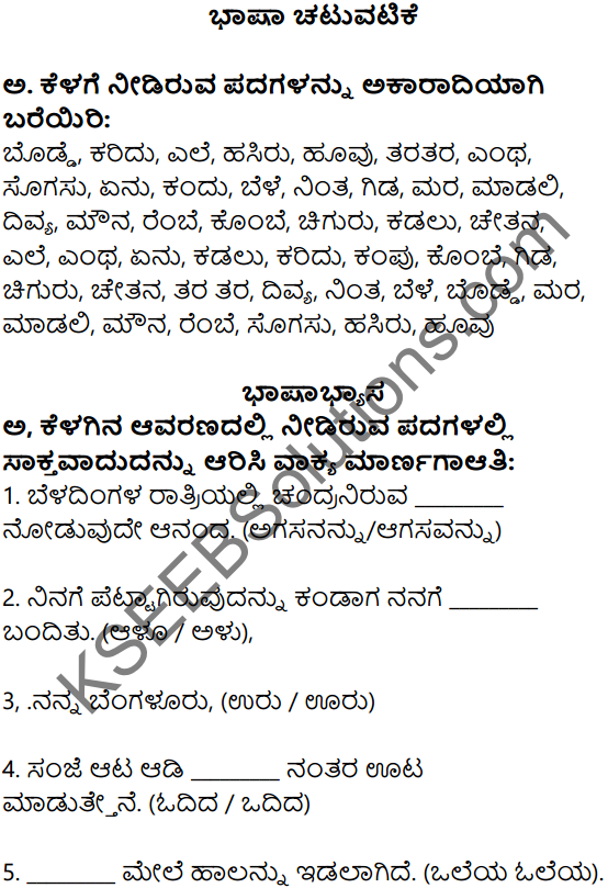7th Standard Kannada Gida Mara Question Answer KSEEB