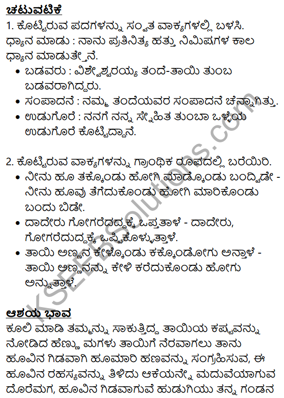Hoovada Hudugi Kannada Notes 8th KSEEB