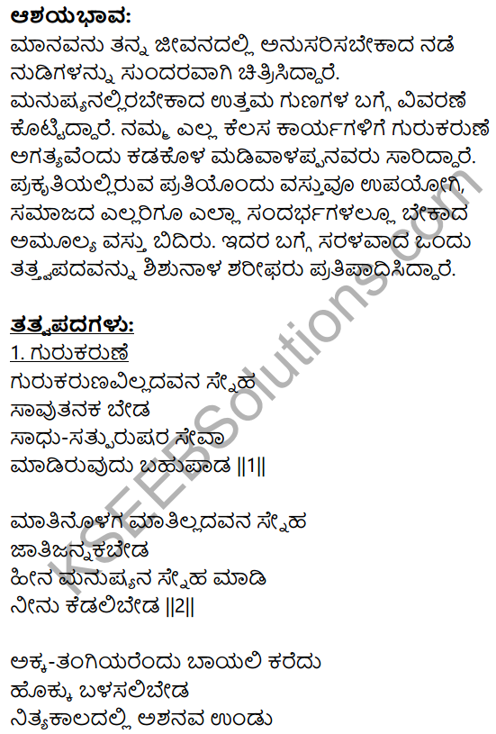 Siri Kannada Text Book Class 9 Solutions Padya Chapter 6 Tatva Padagalu 11
