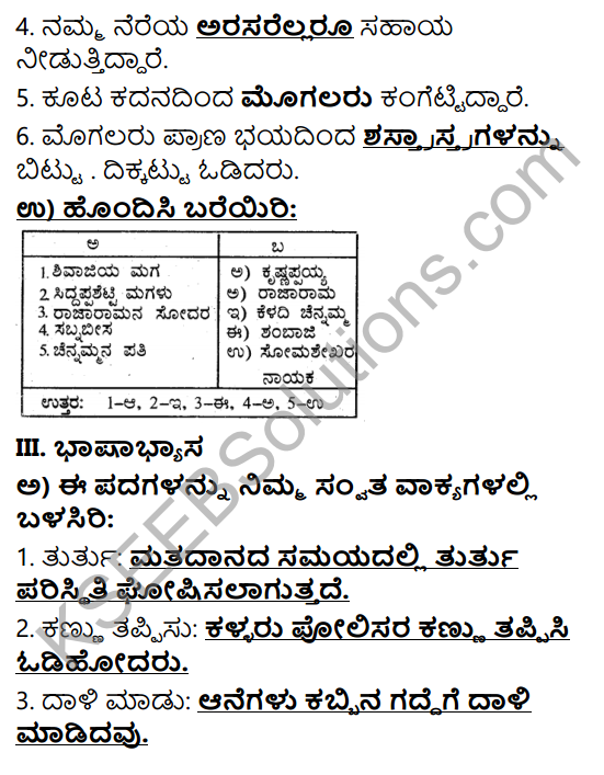 Tili Kannada Text Book Class 6 Solutions Nataka Karnataka Chapter 2 Veera Rani Keladi Chennamma 6