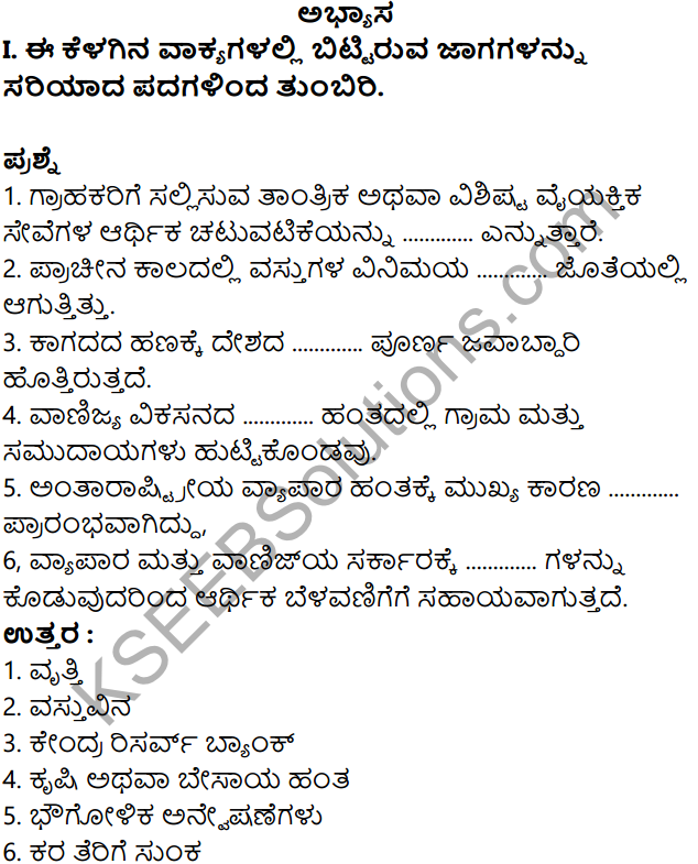 KSEEB Solutions for Class 8 Business Studies Chapter 1 Vanijya Adhyayanada Ghatakagalu in Kannada 1