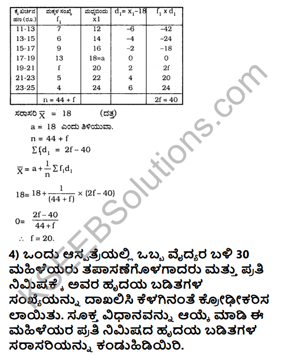KSEEB Solutions for Class 10 Maths Chapter 13 Statistics Ex 13.1 in Kannada 4