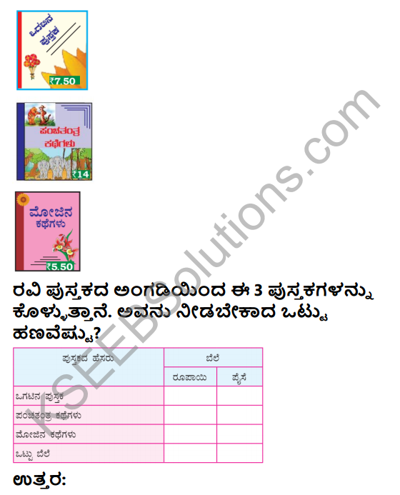 KSEEB Solutions for Class 4 Maths Chapter 10 Addition and Subtraction of Money in Kannada 5