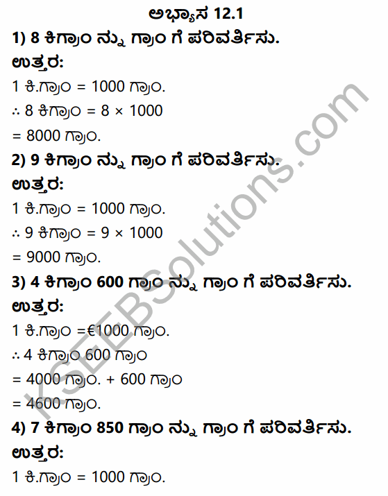KSEEB Solutions for Class 4 Maths Chapter 12 Measurements - Weight in Kannada 1