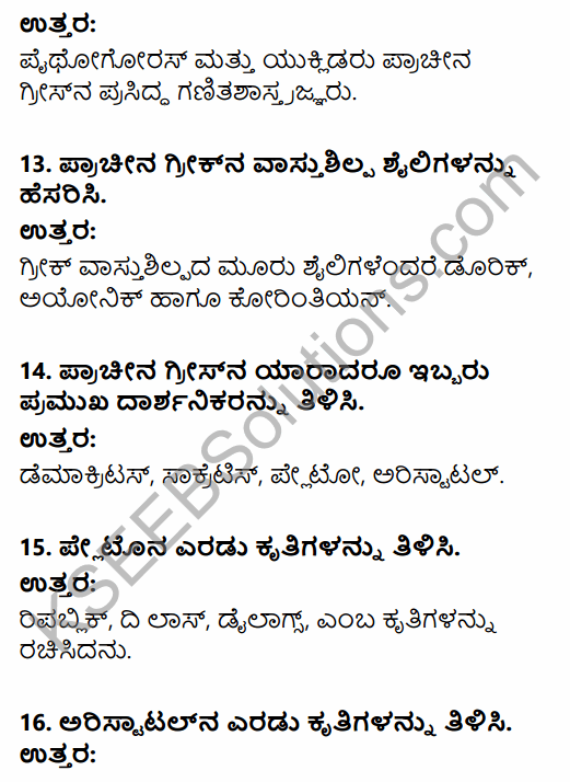 1st PUC History Question Bank Chapter 4 Establishment of Greek and Roman Empires - Contributions in Kannada 9