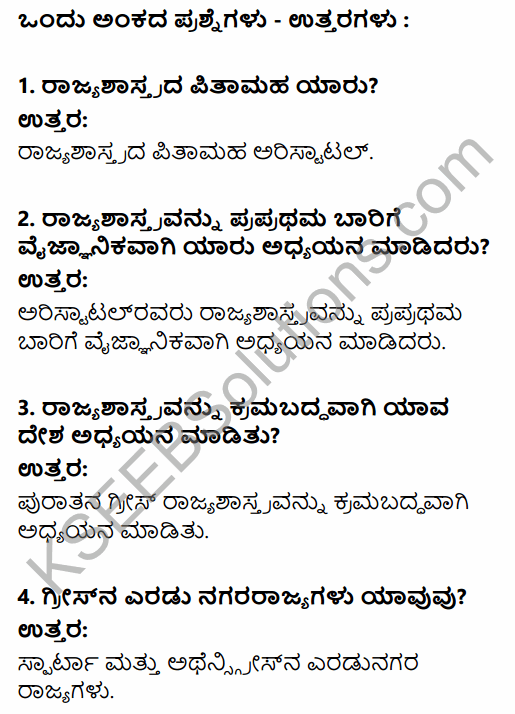1st PUC Political Science Question Bank Chapter 1 Political Science as a Discipline in Kannada 1