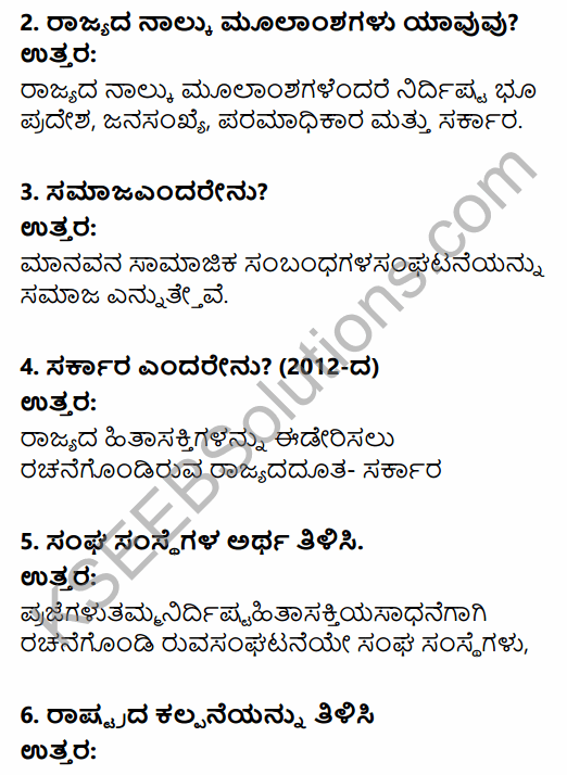 1st PUC Political Science Question Bank Chapter 2 State in Kannada 5