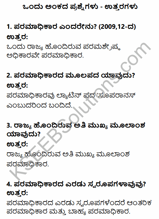 1st PUC Political Science Question Bank Chapter 3 Basic Political Concepts in Kannada 1