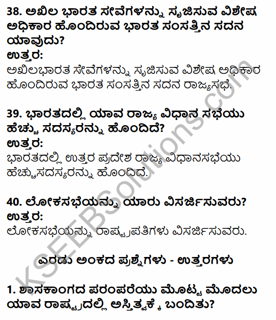 1st PUC Political Science Question Bank Chapter 6 Legislature in Kannada 10