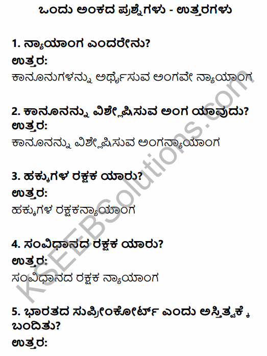 1st PUC Political Science Question Bank Chapter 8 Judiciary in Kannada 1