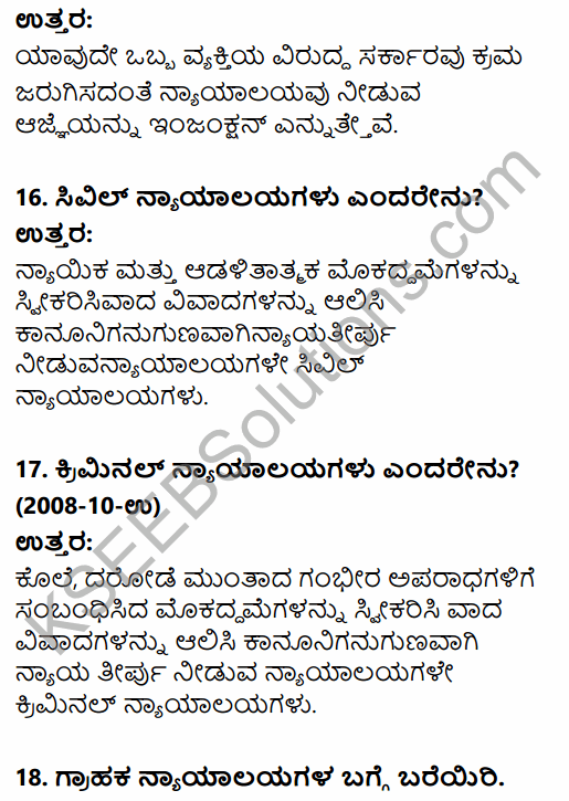 1st PUC Political Science Question Bank Chapter 8 Judiciary in Kannada 16
