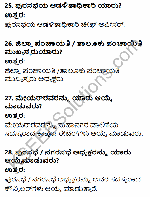 1st PUC Political Science Question Bank Chapter 9 Democratic Decentralisation in Kannada 8
