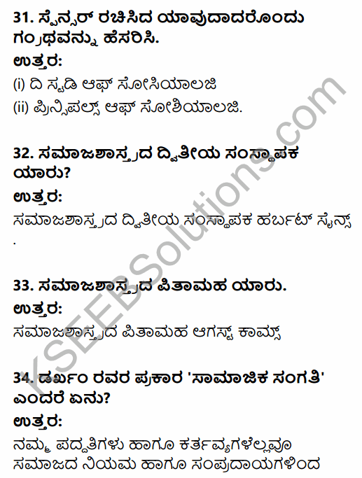 1st PUC Sociology Question Bank Chapter 1 Nature of Sociology in Kannada 10