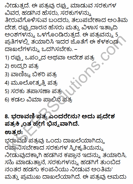 1st PUC Business Studies Question Bank Chapter 12 International Business - II in Kannada 9
