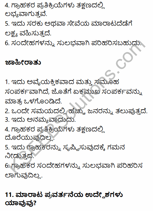 2nd PUC Business Studies Question Bank Chapter 11 Marketing Management in Kannada 100